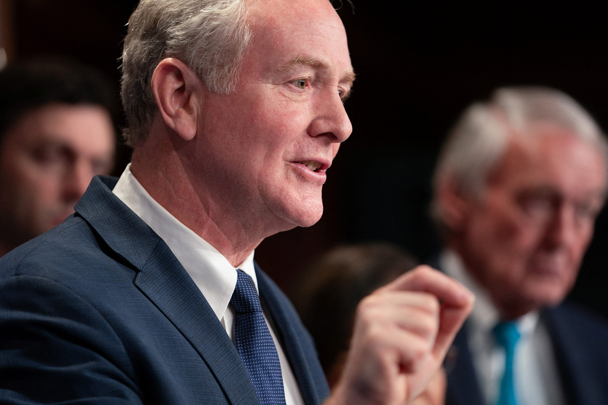 Sen. Chris Van Hollen speaks during a press conference in Washington, DC, on February 9. 
