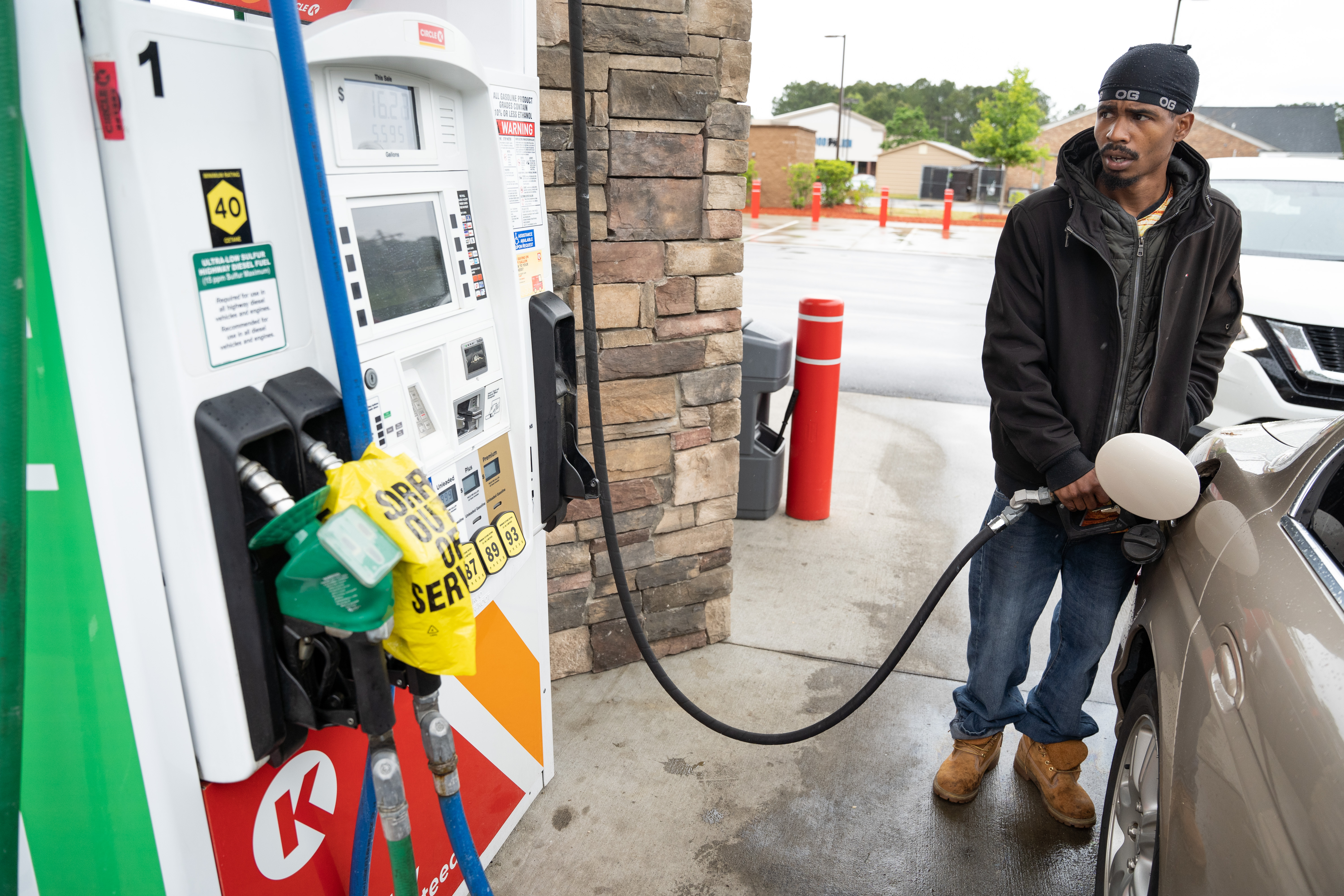 Tavon Clodfelter fills his car at a Circle K gas station on May 12, in Fayetteville, North Carolina. 