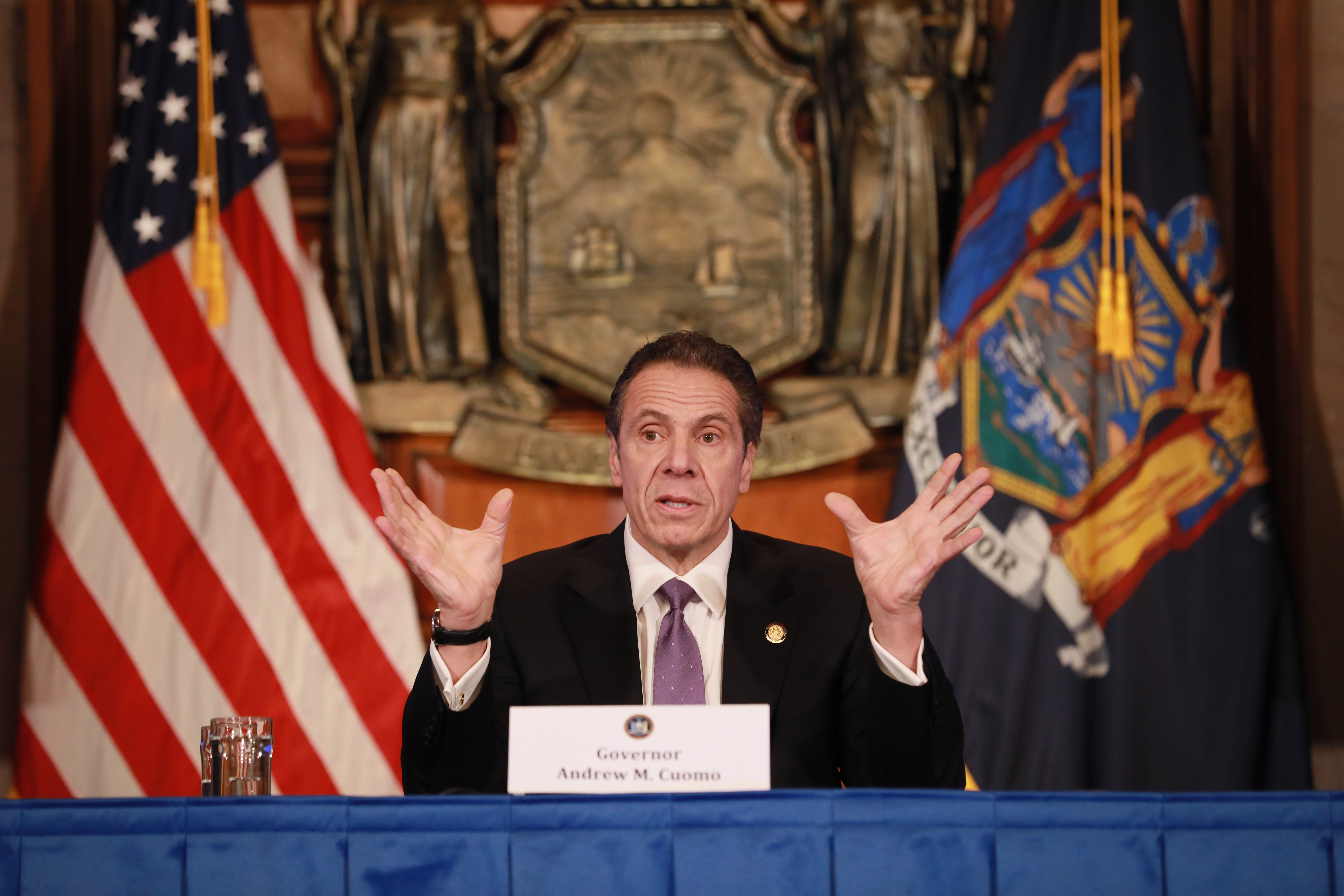 New York Gov. Andrew Cuomo speaks about the coronavirus during a press briefing in Albany, New York, on April 17.
