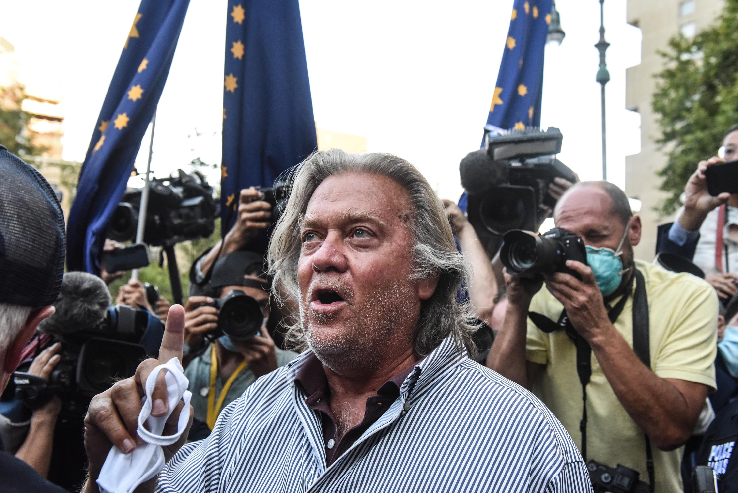 Bannon exits the Manhattan Federal Court on August 20, 2020 in New York City.