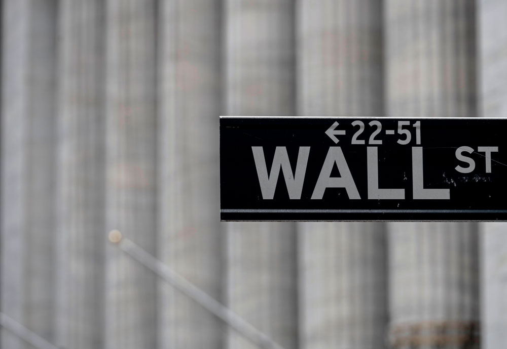 A Wall St. sign near the New York Stock Exchange on May 8, in New York City.