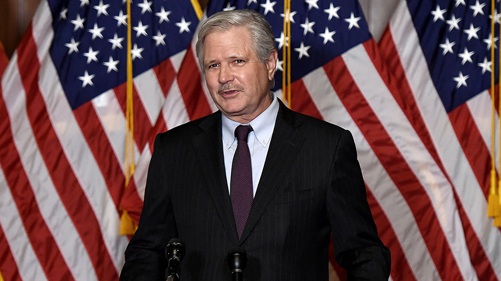 Hoeven speaks during a news conference on Capitol Hill, in Washington, DC, on October 26, 2020. 