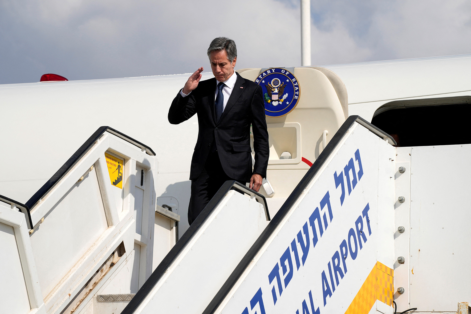 US Secretary of State Antony Blinken arrives at Ben Gurion Airport in Tel Aviv, Israel, on October 12.