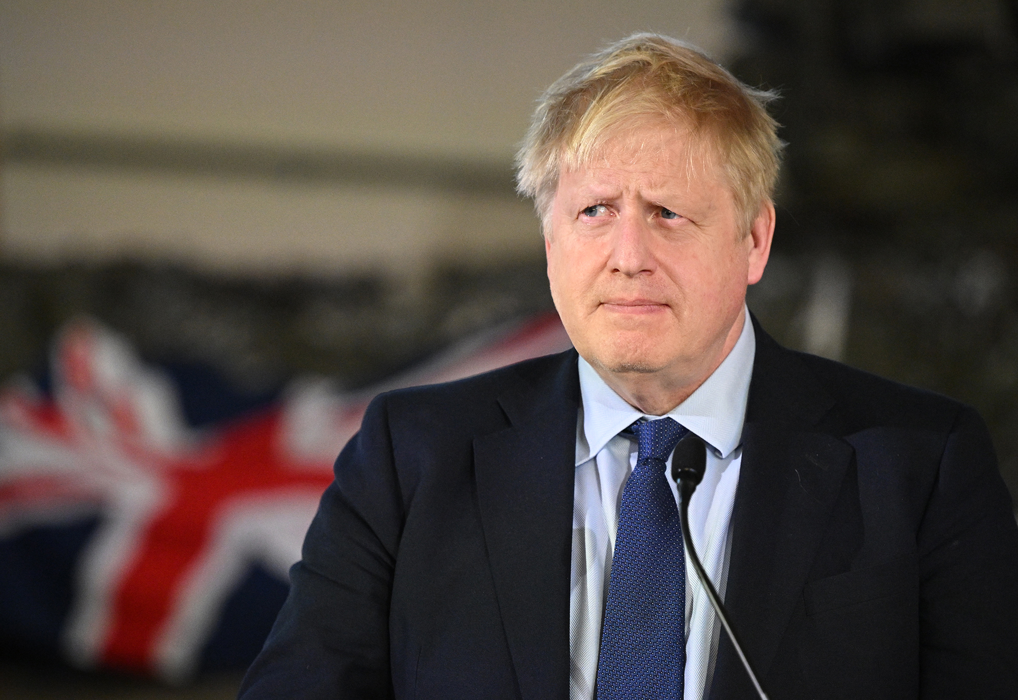 UK Prime Minister Boris Johnson speaks during a joint press conference on March 1 in Tallinn, Estonia. 