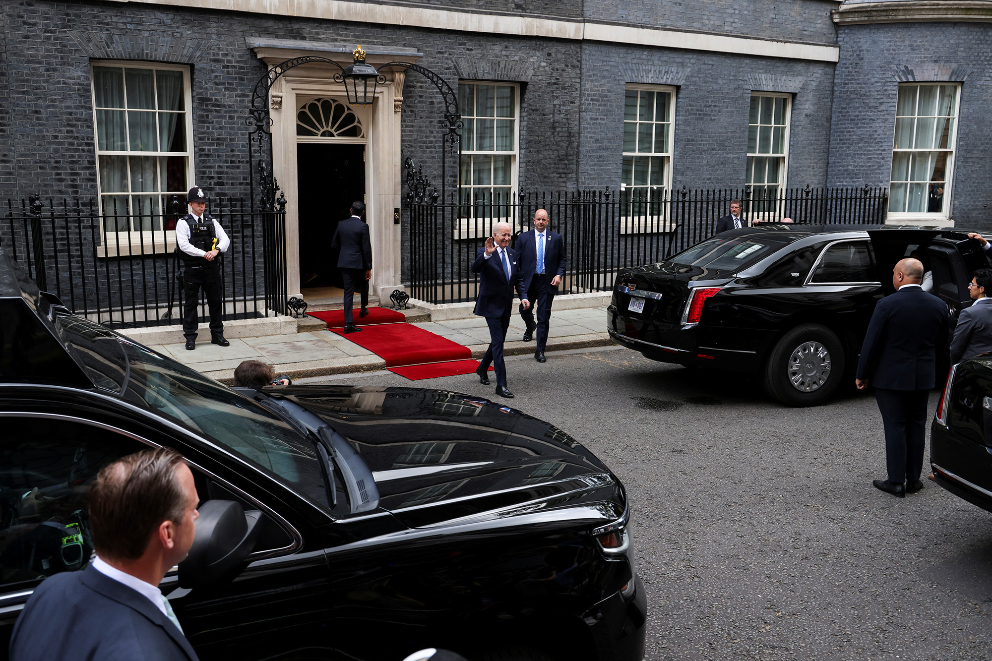 U.S. President Joe Biden leaves 10 Downing Street in London, England, on July 10.