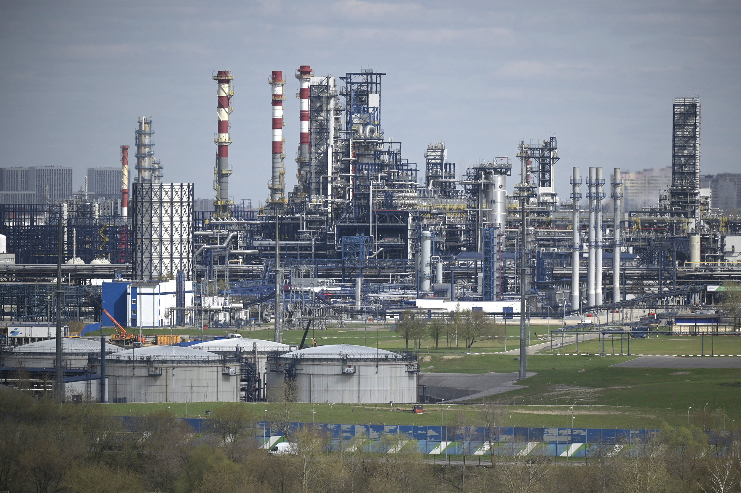 Russian oil producer Gazprom Neft's Moscow oil refinery on the southeastern outskirts of Moscow, Russia, on April 28.