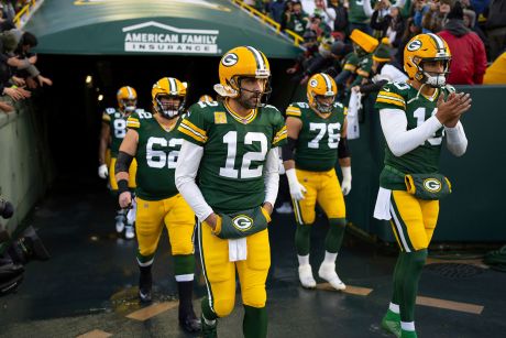 Getty Images - Aaron Rodgers #12 of the Green Bay Packers looks on before  the game against the Seattle Seahawks at Lambeau Field in Green Bay,  Wisconsin., November 14, 2021, Patrick McDermott, #GettyImages