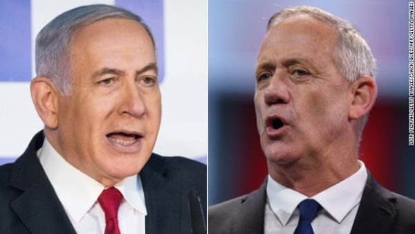 Leader of the Blue and White party Benny Gantz (right) and leader of the Likud party Benjamin Netanyahu (left).