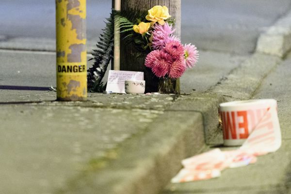 A floral tribute on Linwood Avenue in Christchurch.