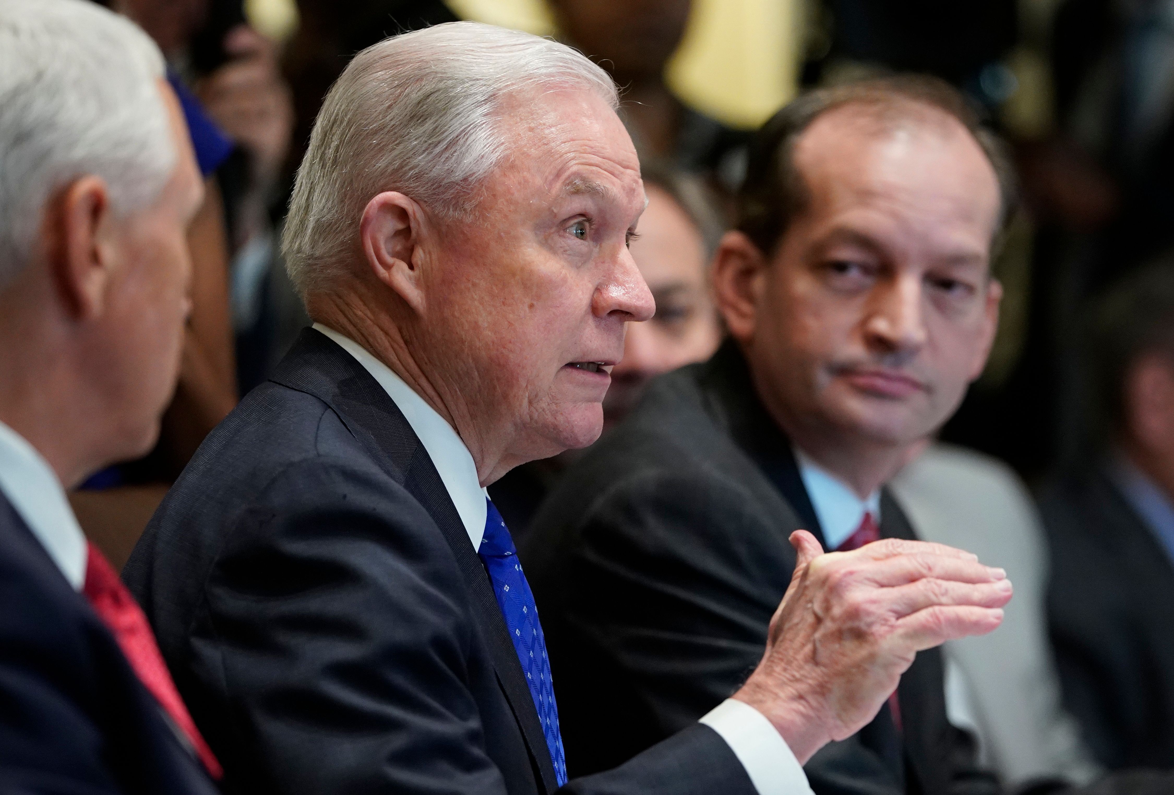 US Attorney General Jeff Sessions takes part in a Cabinet meeting 