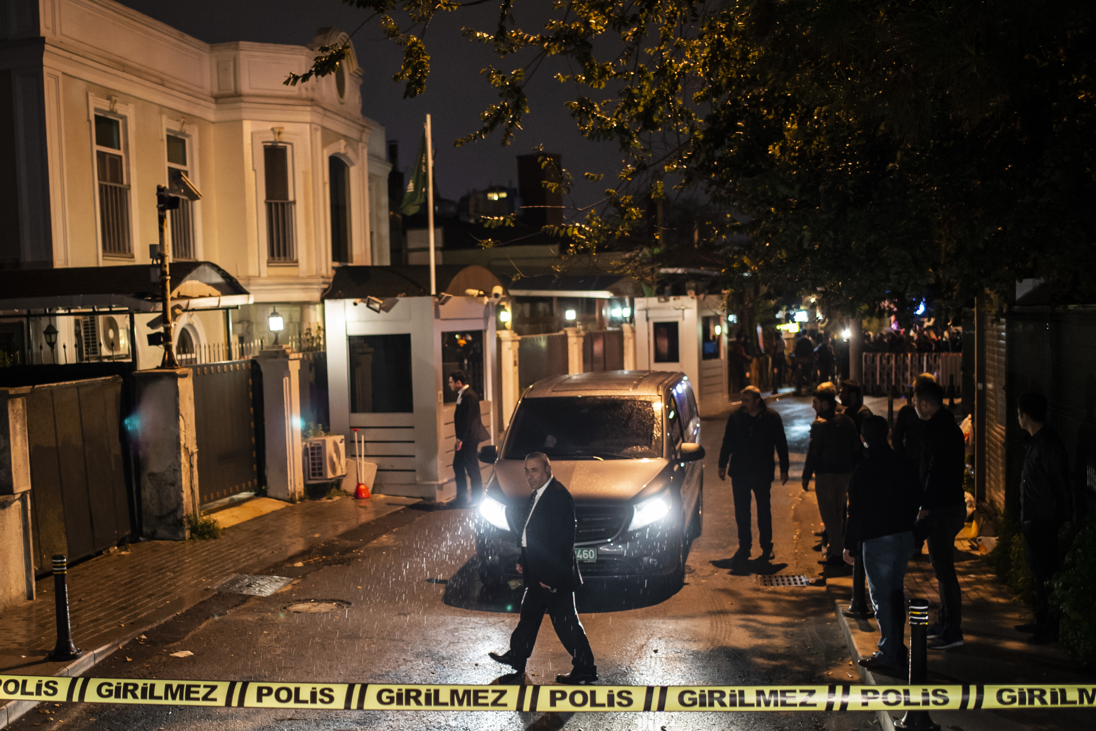 Turkish forensic police officers arrive for investigation at the residence of the Saudi consul in Istanbul on Tuesday.