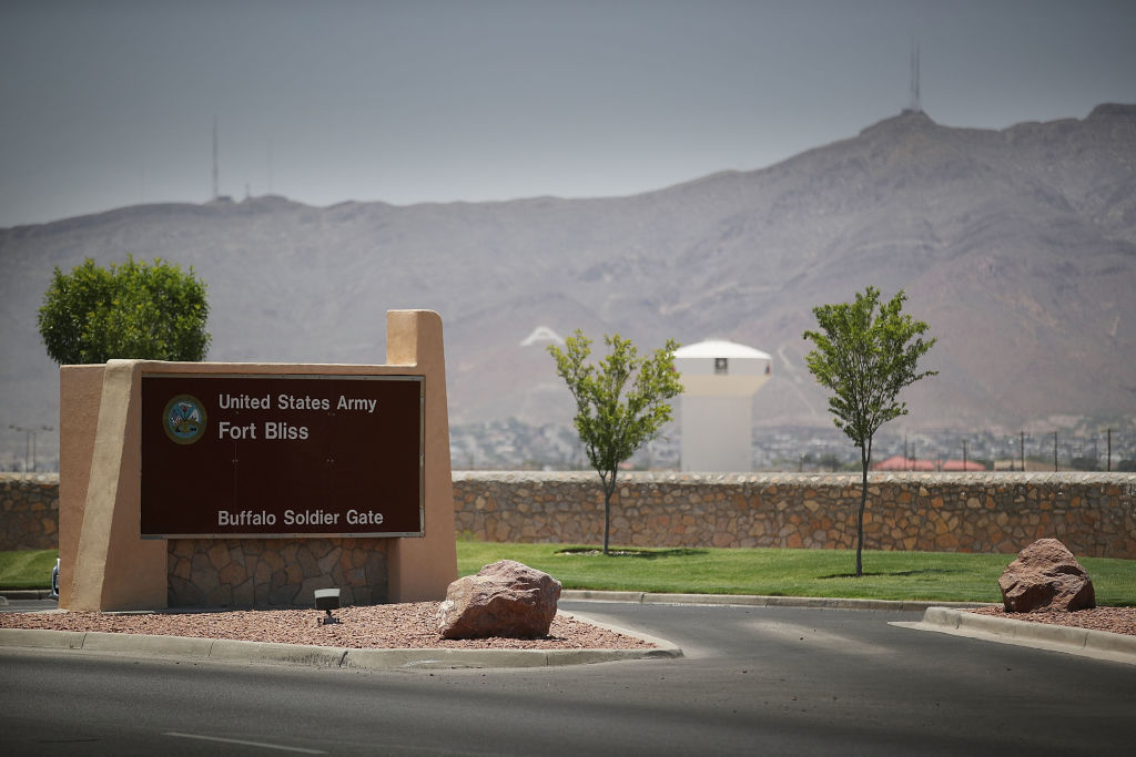 An entrance to Fort Bliss is shown as reports indicate the military will begin to construct temporary housing for migrants on June 25, 2018 in Fort Bliss, Texas.