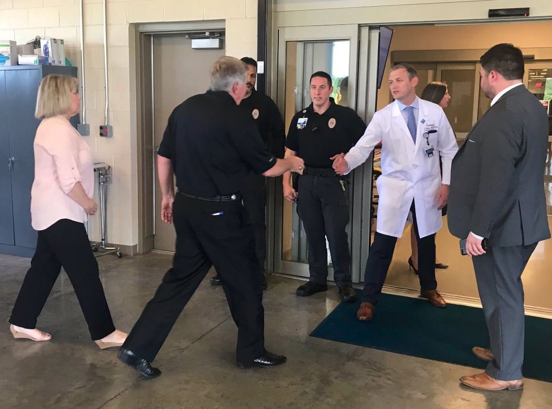 Gov. Mike Parson visits Cox Medical Center Branson to meet with survivors of the boat accident.