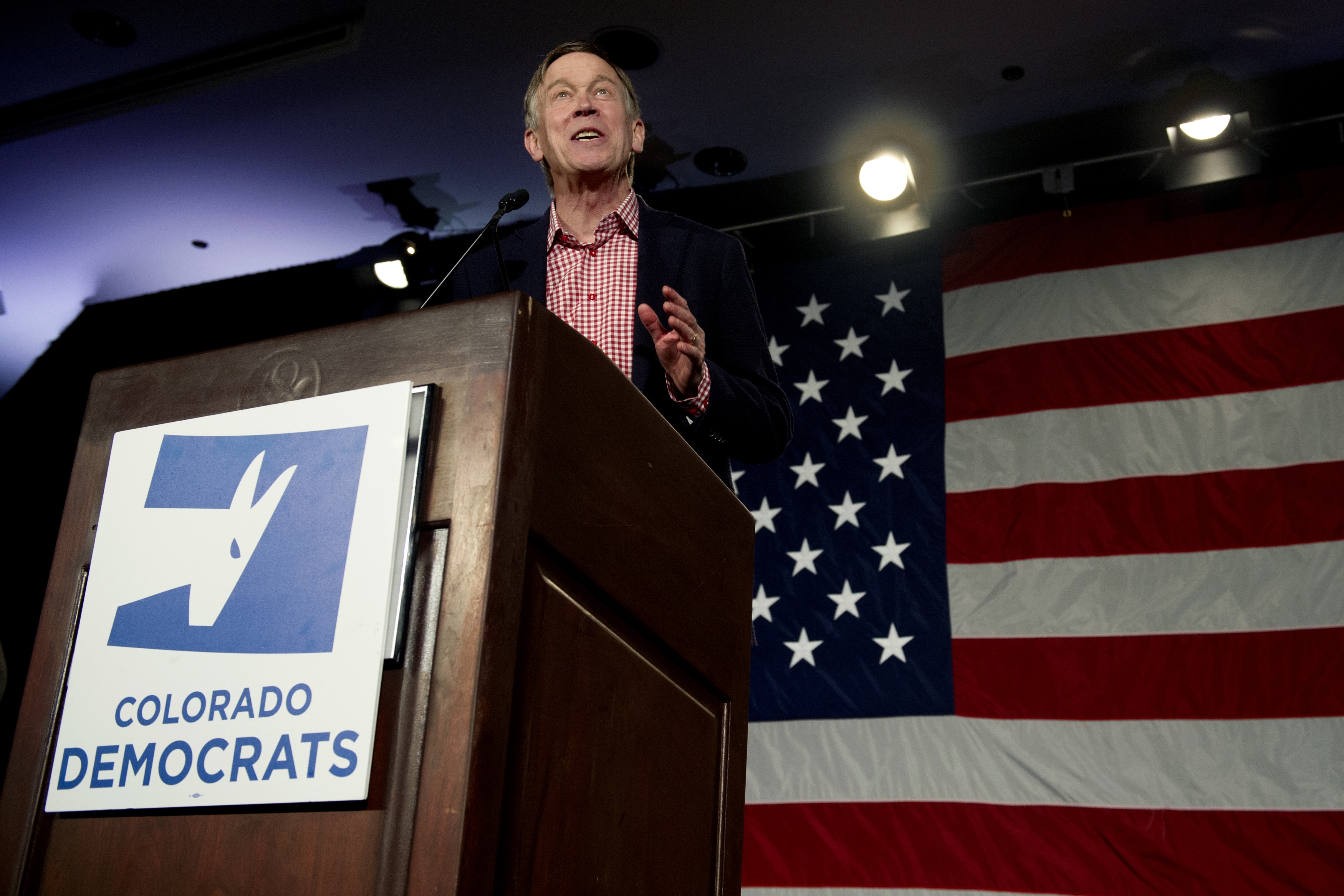 Colorado Gov. John Hickenlooper speaks at the Colorado Democrats watch party in Denver on Election Night. Colorado is one of six new Democratic "trifectas."