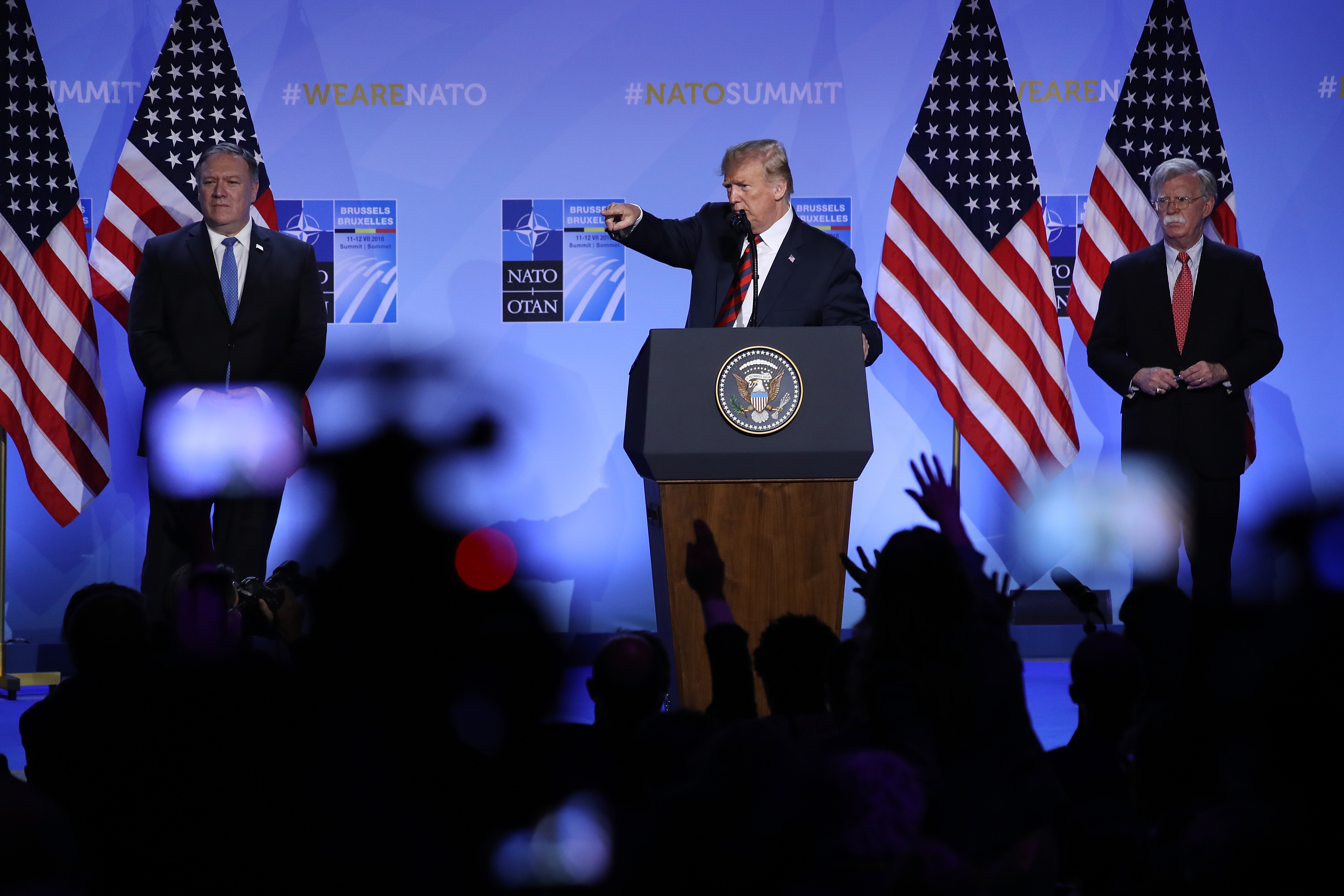 Trump speaks to the media at a press conference at the 2018 NATO Summit in July. By CNN's count, that was the last solo, formal news conference Trump has held. 