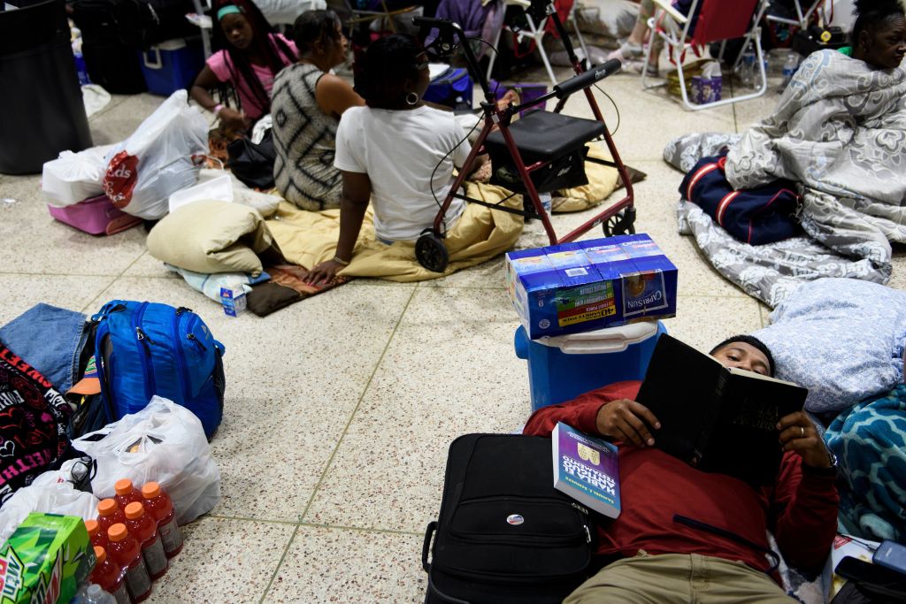 People seek safety in a shelter as Hurricane Michael approaches on Oct. 10, 2018 in Panama City, Florida. 