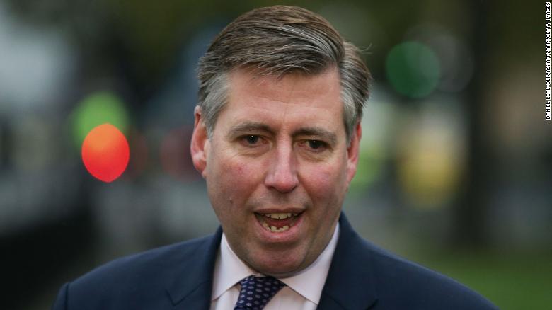 Graham Brady, chairman of the 1922 Committee talks to the media in Westminster on Wednesday.