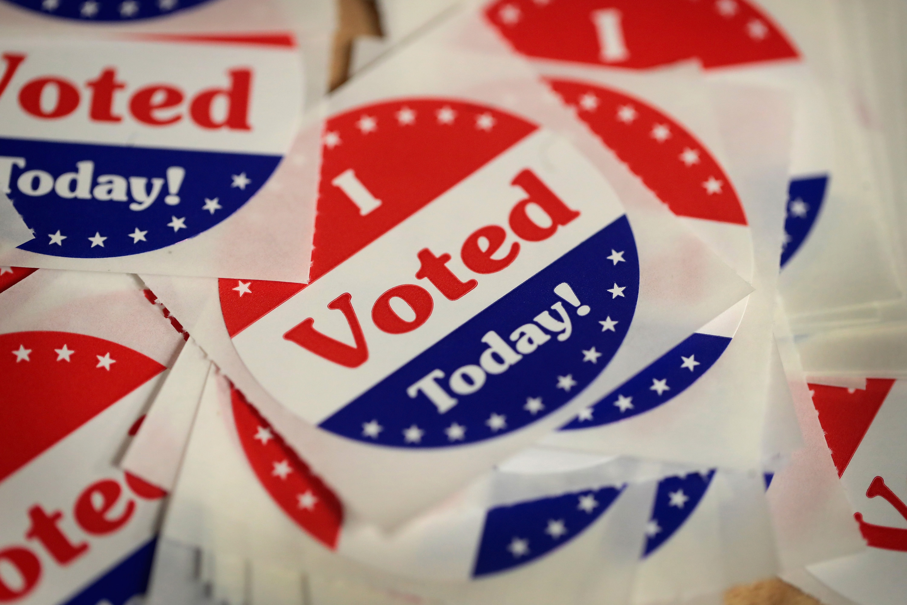 Stickers are made available to voters who cast a ballot in Des Moines, Iowa, on Oct. 8, the first day of early voting in the state.