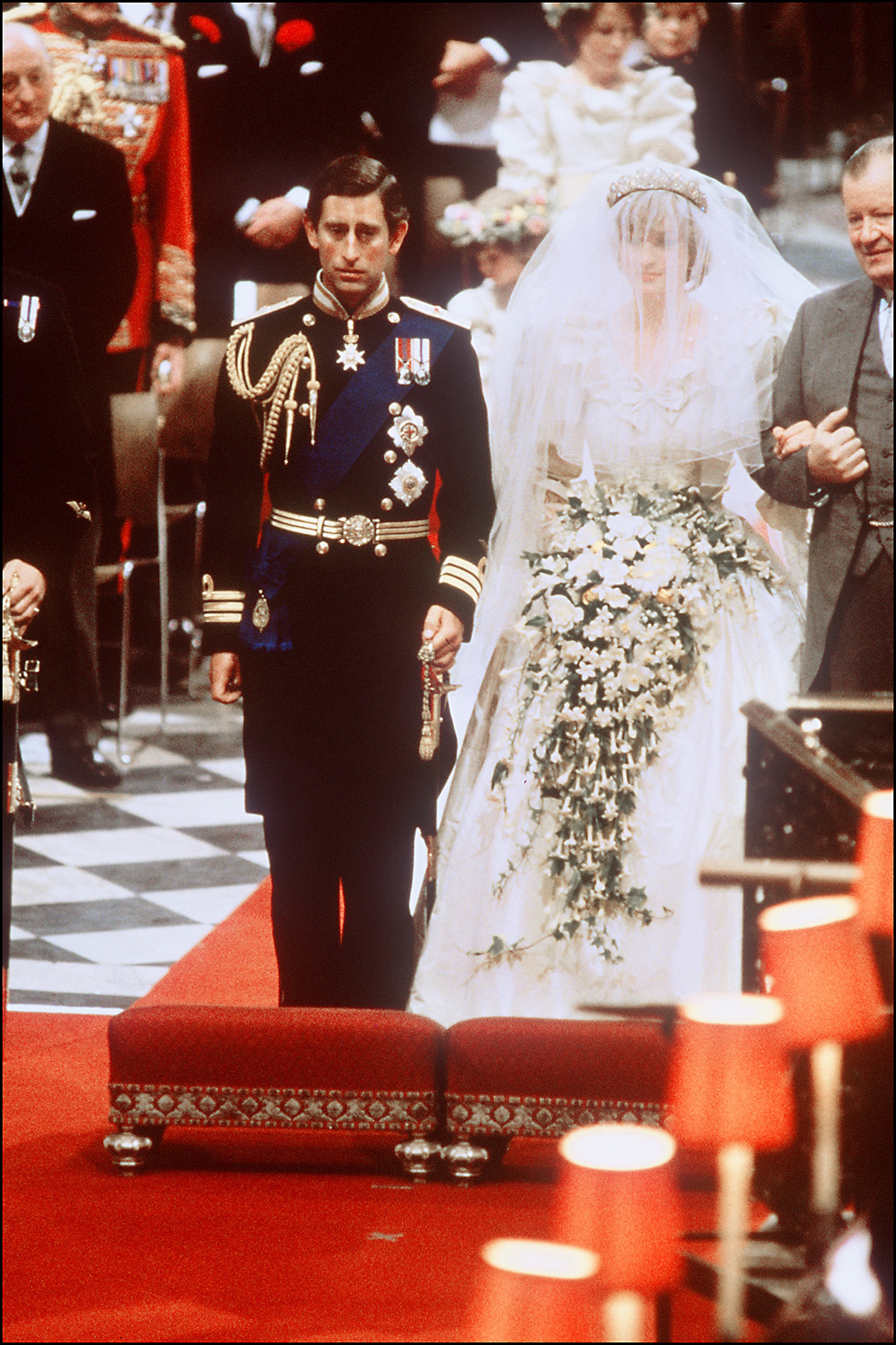 Picture of Lady Diana, Princess of Wales with Prince Charles of Wales at their wedding at St Paul Cathedral in London in 1981. 