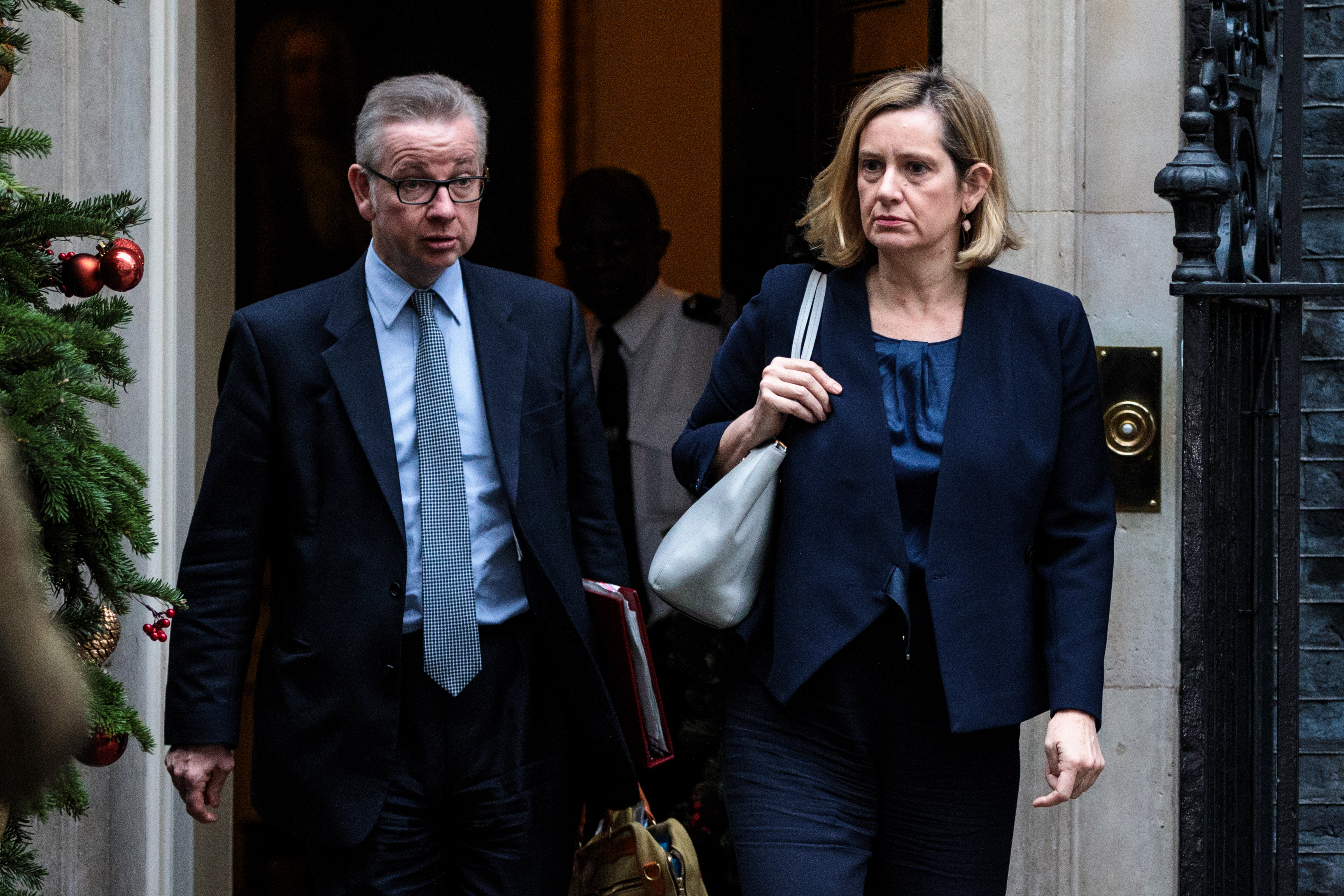 Environment Secretary Michael Gove and Secretary for the Department for Work and Pensions Amber Rudd leave Number 10 Downing Street following a meeting of cabinet ministers on December 06, 2018 in London, England. 