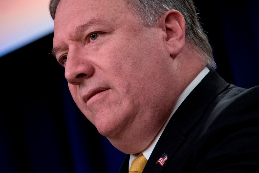 Secretary of State Mike Pompeo speaks during a press briefing at the US Department of State in Washington, DC, on Oct. 3, 2018.