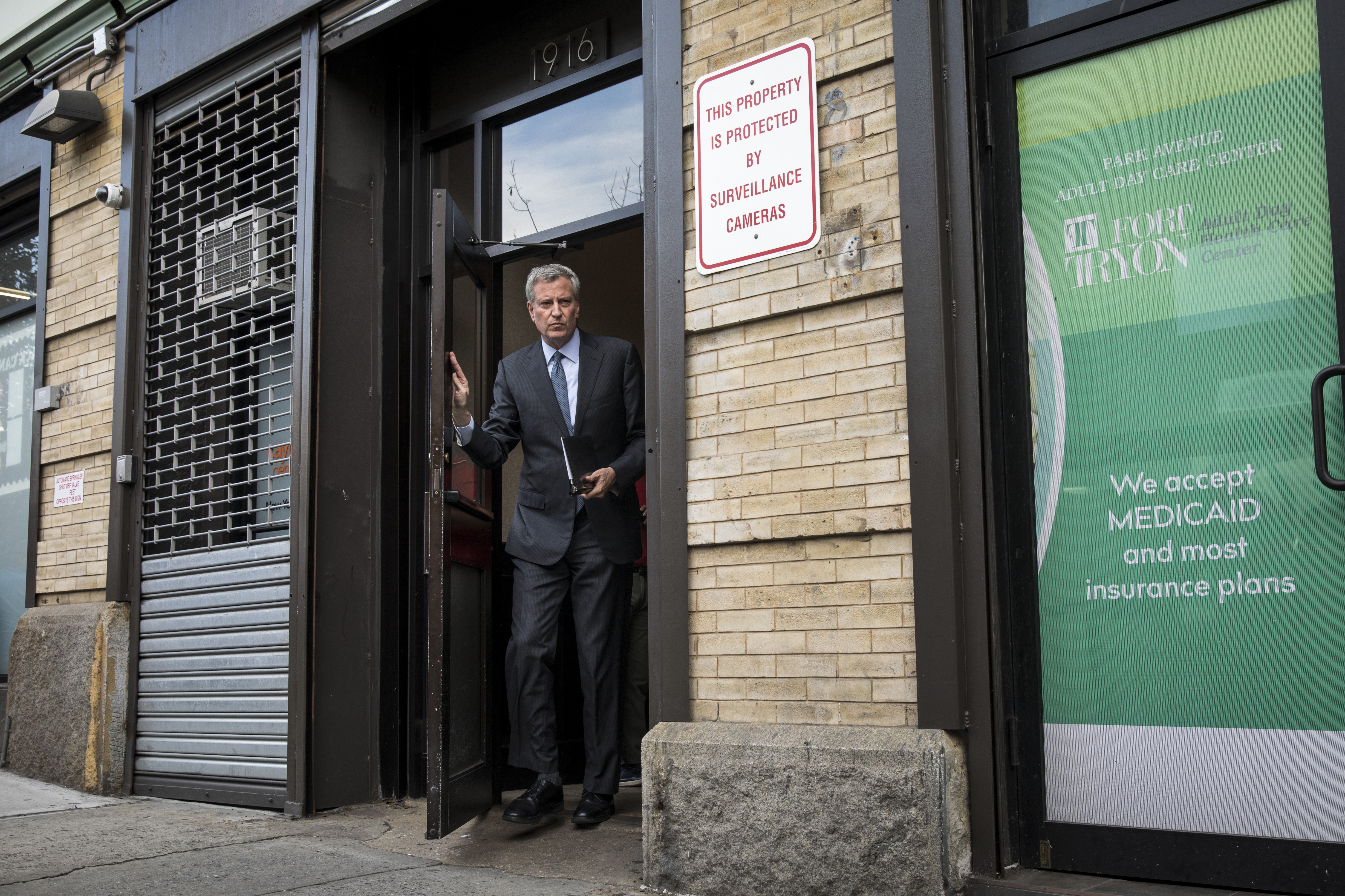New York City Mayor Bill de Blasio visits to the Cayuga Center in East Harlem, a facility currently accepting children separated from their families at the southern border, on Wednesday.