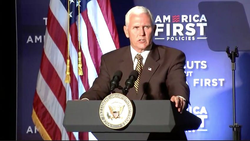 Vice President Mike Pence speaks at an "America First" event in Pennsylvania.