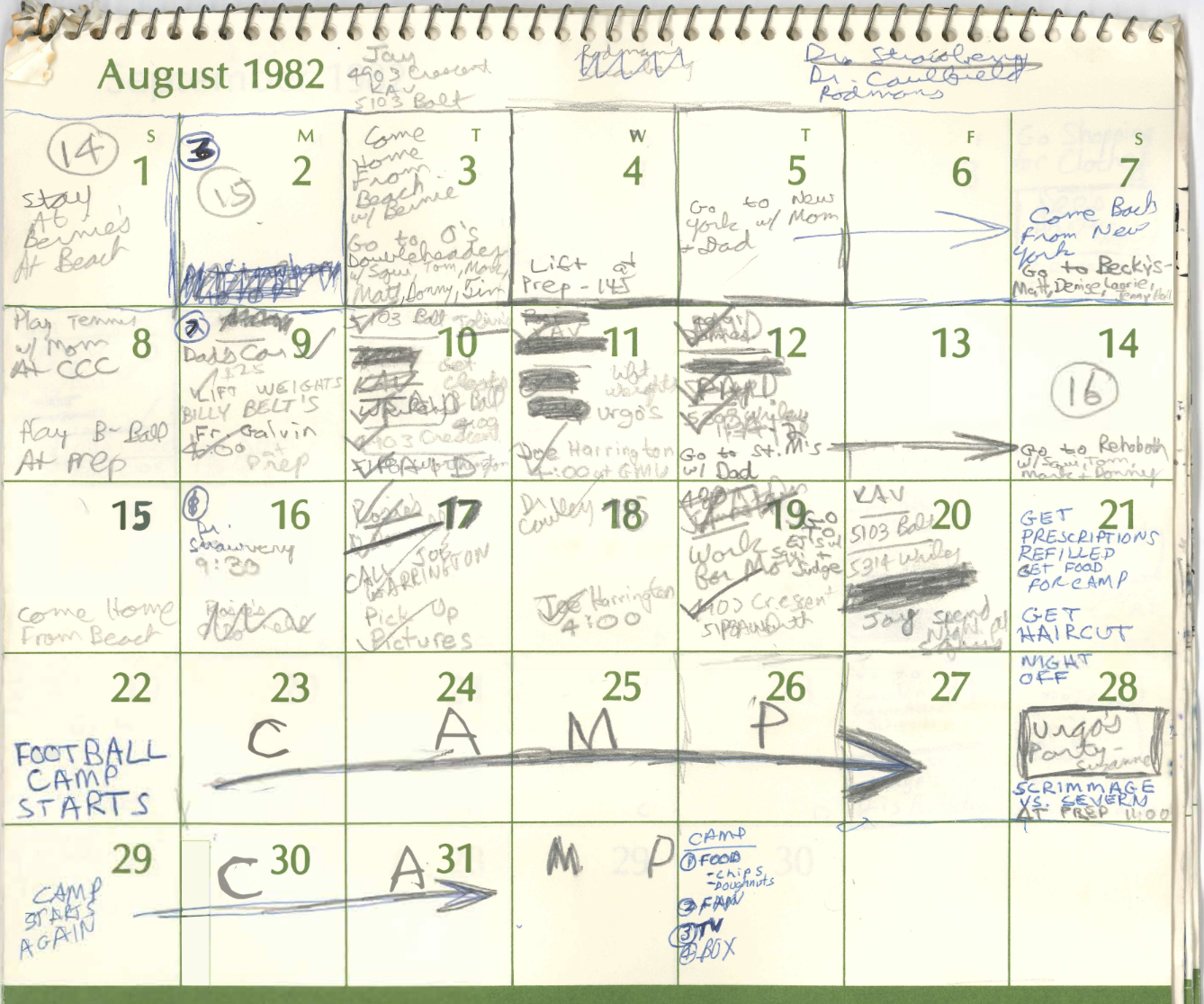 Here's Kavanaugh calendar from the summer of 1982