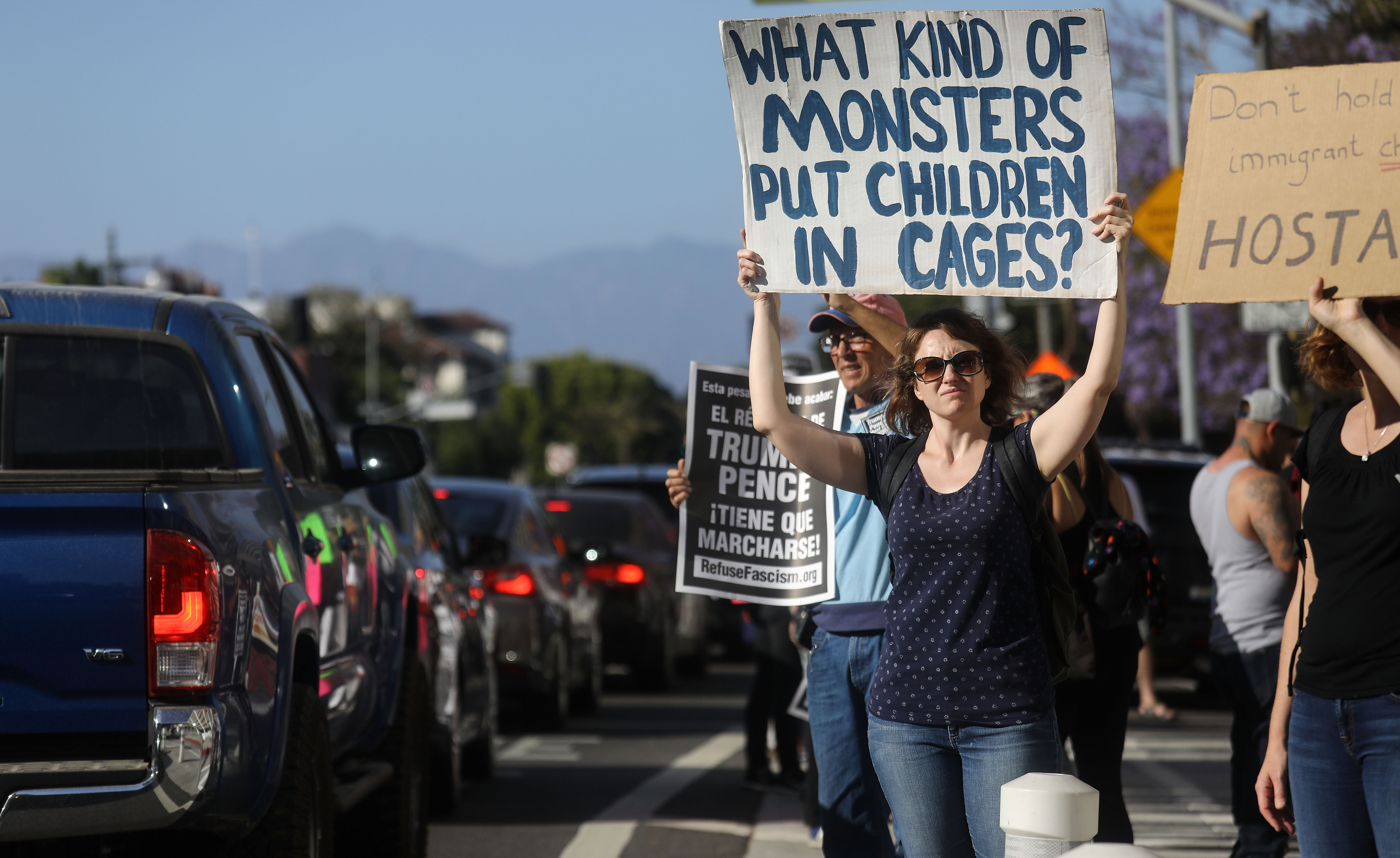 Protestors demonstrate against the separation of migrant children Monday in Los Angeles.