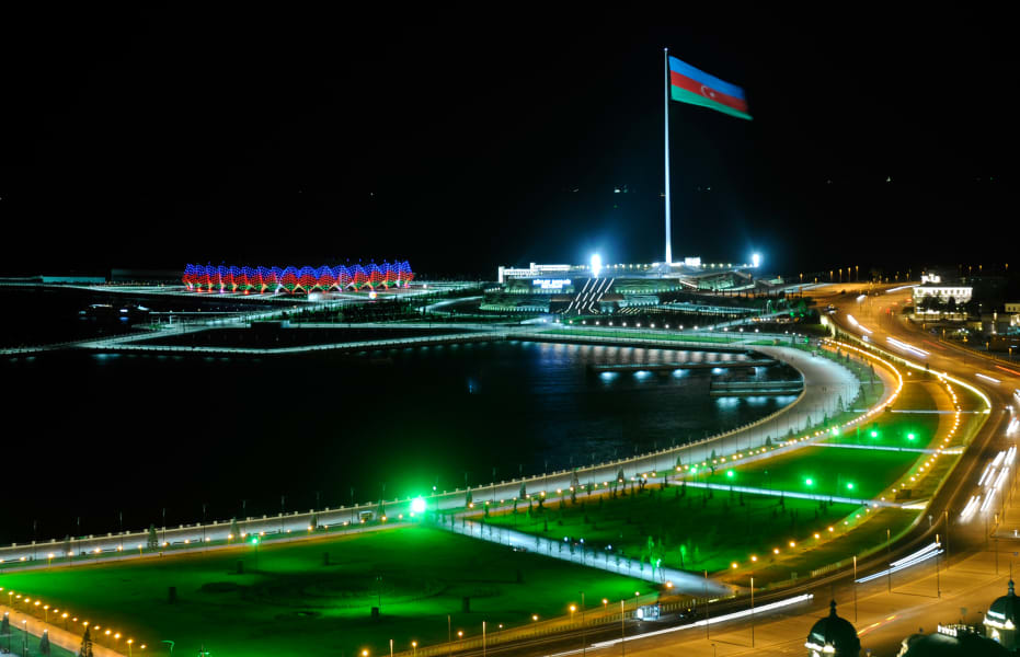 baku azerbaijan flag night