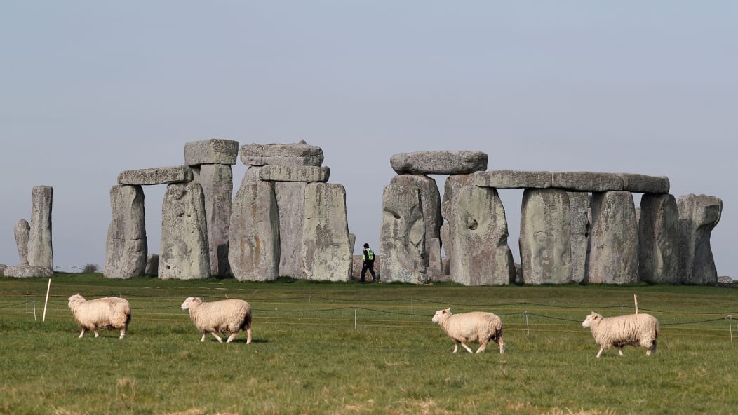 The prehistoric monument at Stonehenge in southern England, in April 2020.