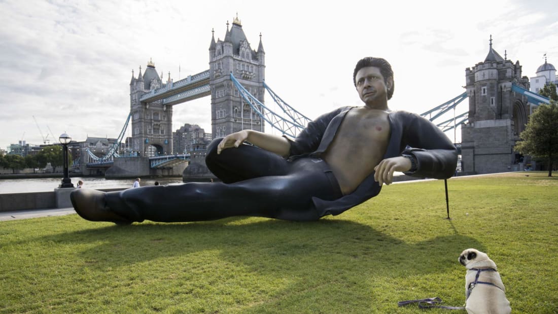 Celebrating 25 years since Jurassic Park first premiered in the UK, streaming service NOW TV unveil a statue of Jeff Goldblum semi-naked torso at Potters Field on July 18, 2018 in London, England. (Photo by John Phillips/Getty Images)