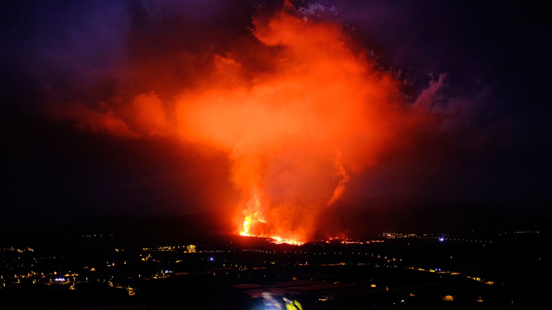 Lava spews from a volcano on the Canary island of La Palma.