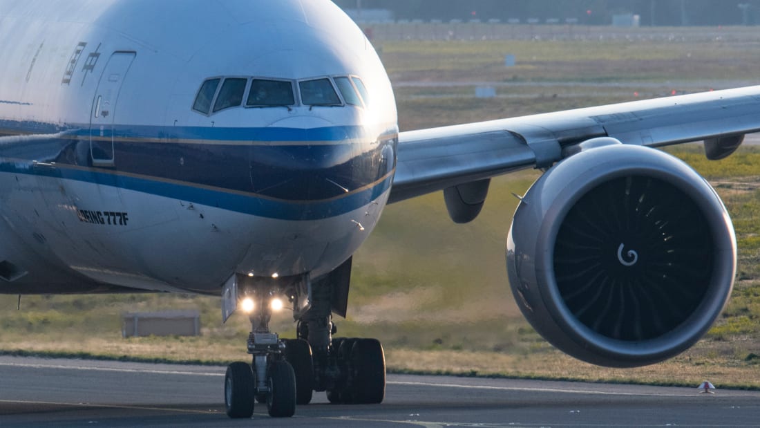 29 April 2021, Hessen, Frankfurt/Main: A Chinese Boeing 777F cargo plane taxis for take-off at Frankfurt Airport. The aviation industry is particularly hard hit by the effects of the global Corona pandemic. Photo: Boris Roessler/dpa (Photo by Boris Roessler/picture alliance via Getty Images)