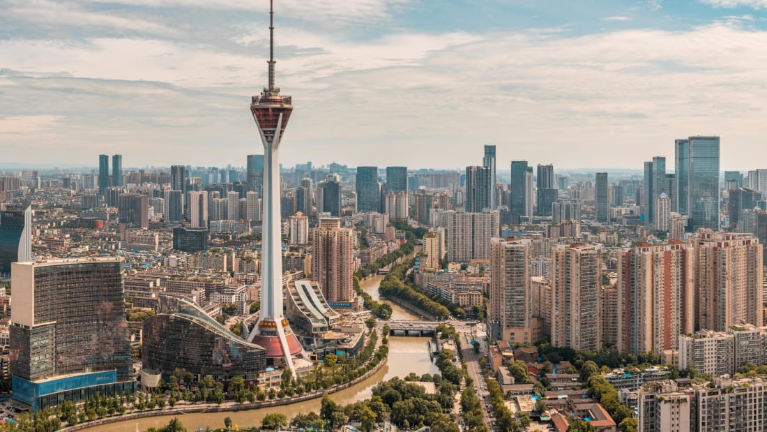 Chengdu skyline aerial view, Sichuan province, China