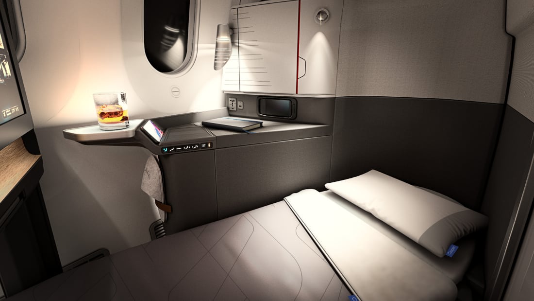 The Flagship Suite on the Boeing 787-9 will feature lie-flat seating that can convert to a chaise lounge position.