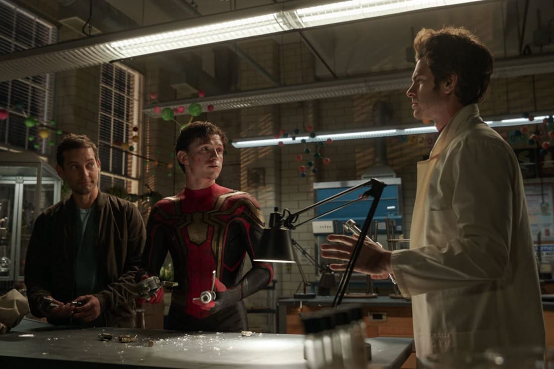 Tre al prezzo di uno: "Spider-Man: No Way Home" presentava tre incarnazioni del web slinger, interpretato da (da sinistra) Toby Maguire, Tom Holland e Andrew Garfield.