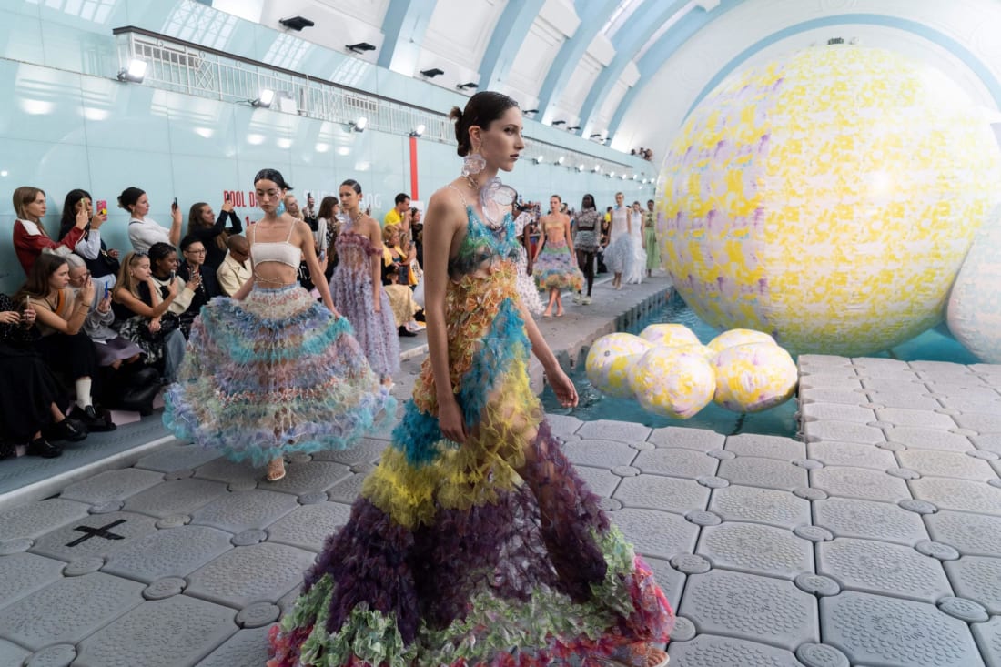Inflatable domes were part of an inventive swimming pool set design at Susan Fang's show.