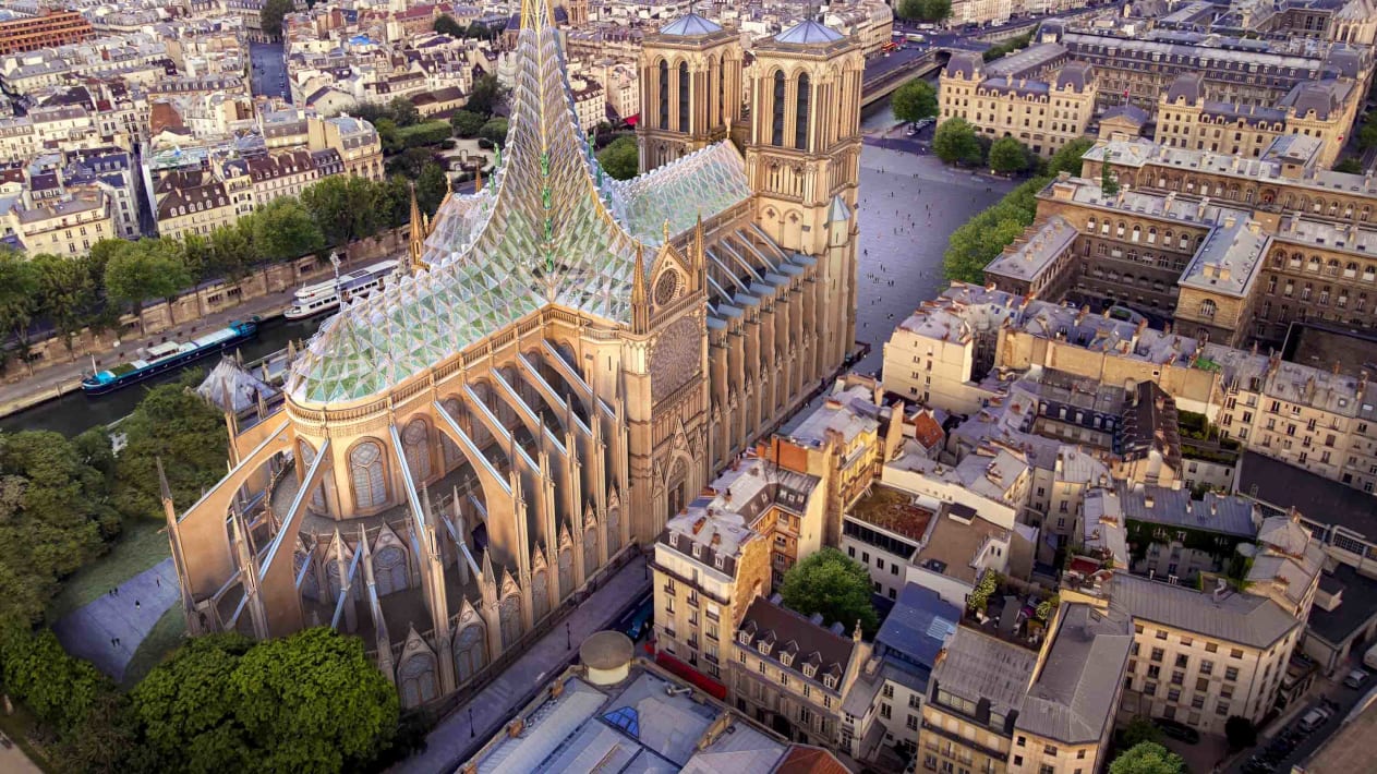 Vincent Callebaut Architectures has submitted an eco-friendly design for Notre Dame's rebuilt spire.