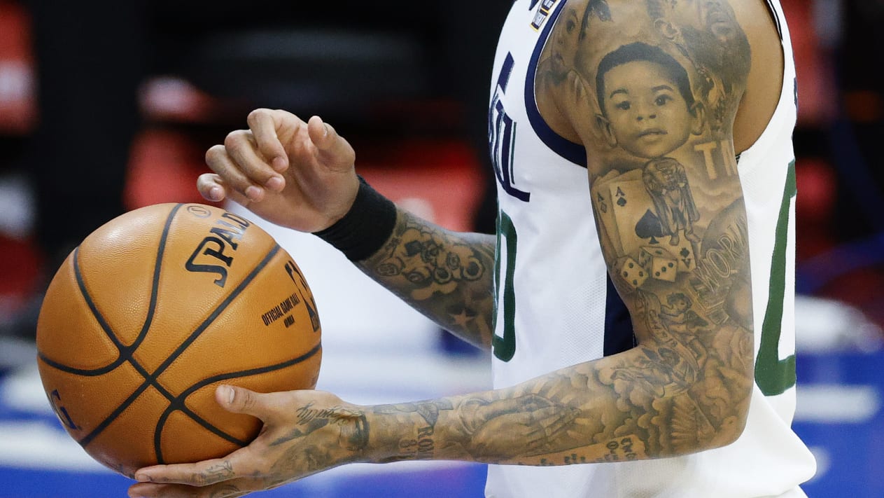 The tattoos on Jordan Clarkson of the Utah Jazz are just one example of the rising popularity of body ink in the league. 