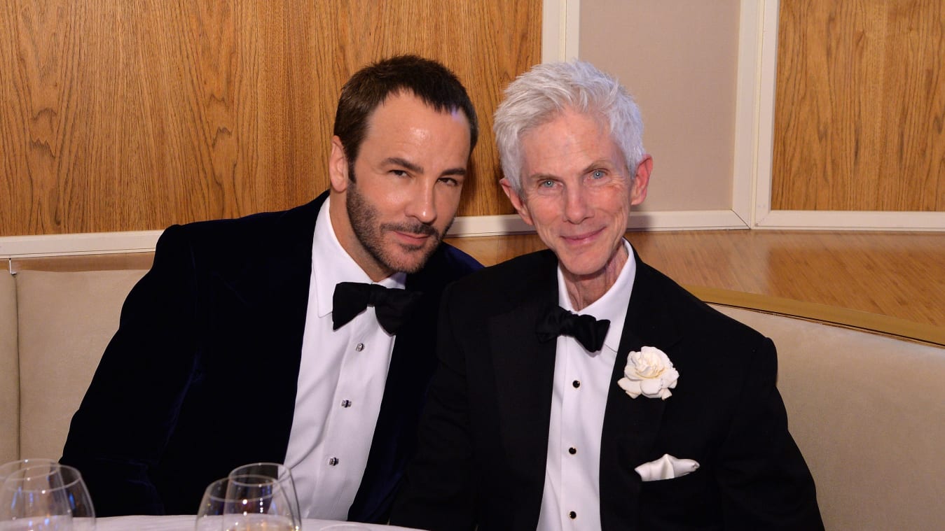 WEST HOLLYWOOD, CA - MARCH 02: (EXCLUSIVE ACCESS, SPECIAL RATES APPLY) Designer Tom Ford (L) and Richard Buckley attend the 2014 Vanity Fair Oscar Party Viewing Dinner Hosted By Graydon Carter on March 2, 2014 in West Hollywood, California. (Photo by Larry Busacca/VF14/WireImage)