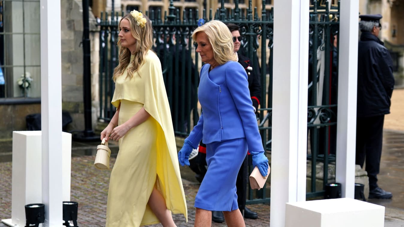 First Lady of the United States, Jill Biden and her grand daughter Finnegan Biden arriving at Westminster Abbey, central London, ahead of the coronation ceremony of King Charles III and Queen Camilla. 