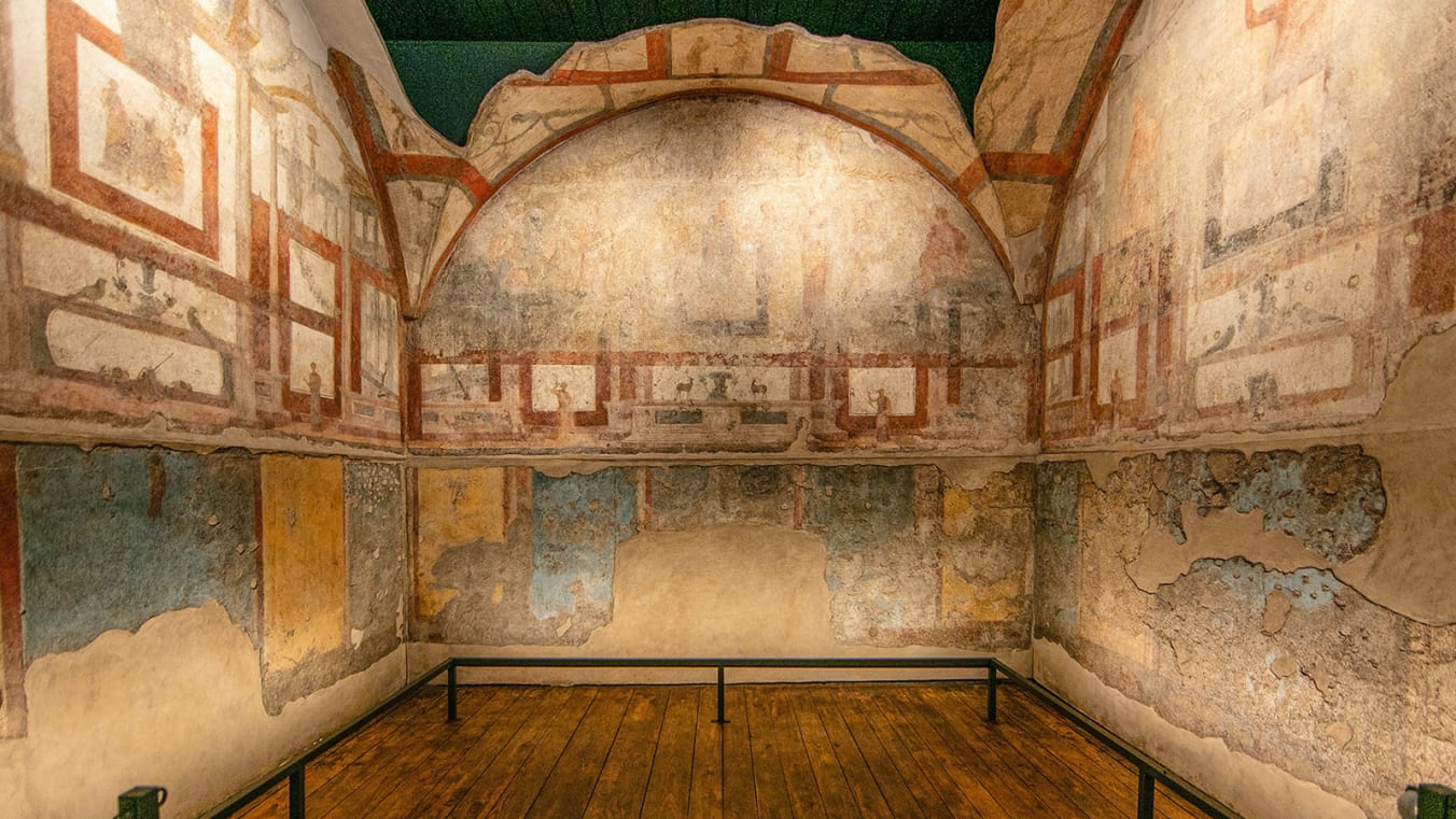 The frescoes on display at Rome's Baths of Caracalla. 