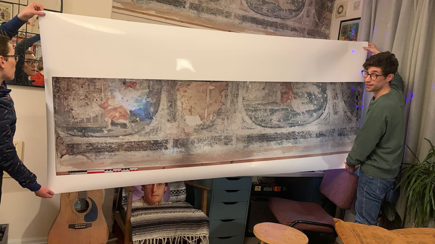 Murals dating back 400 years have been discovered at a one-bedroom apartment in northern England. The historic art was revealed during a kitchen renovation at the property in the cathedral city of York, where Luke Budworth and his partner Hazel Mooney live.