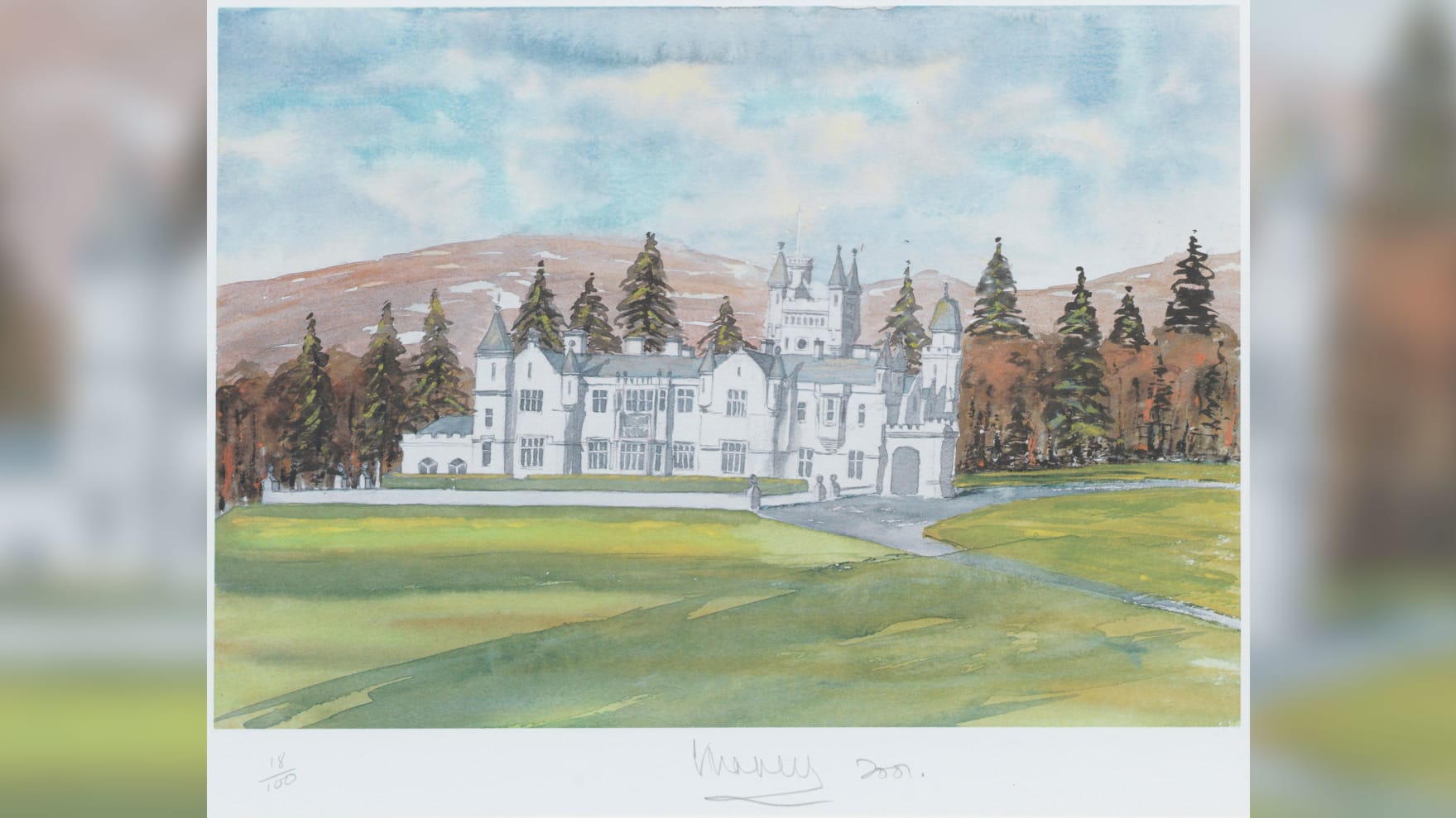 The print of King Charles' painting of Balmoral Castle is up for auction on October 20.
