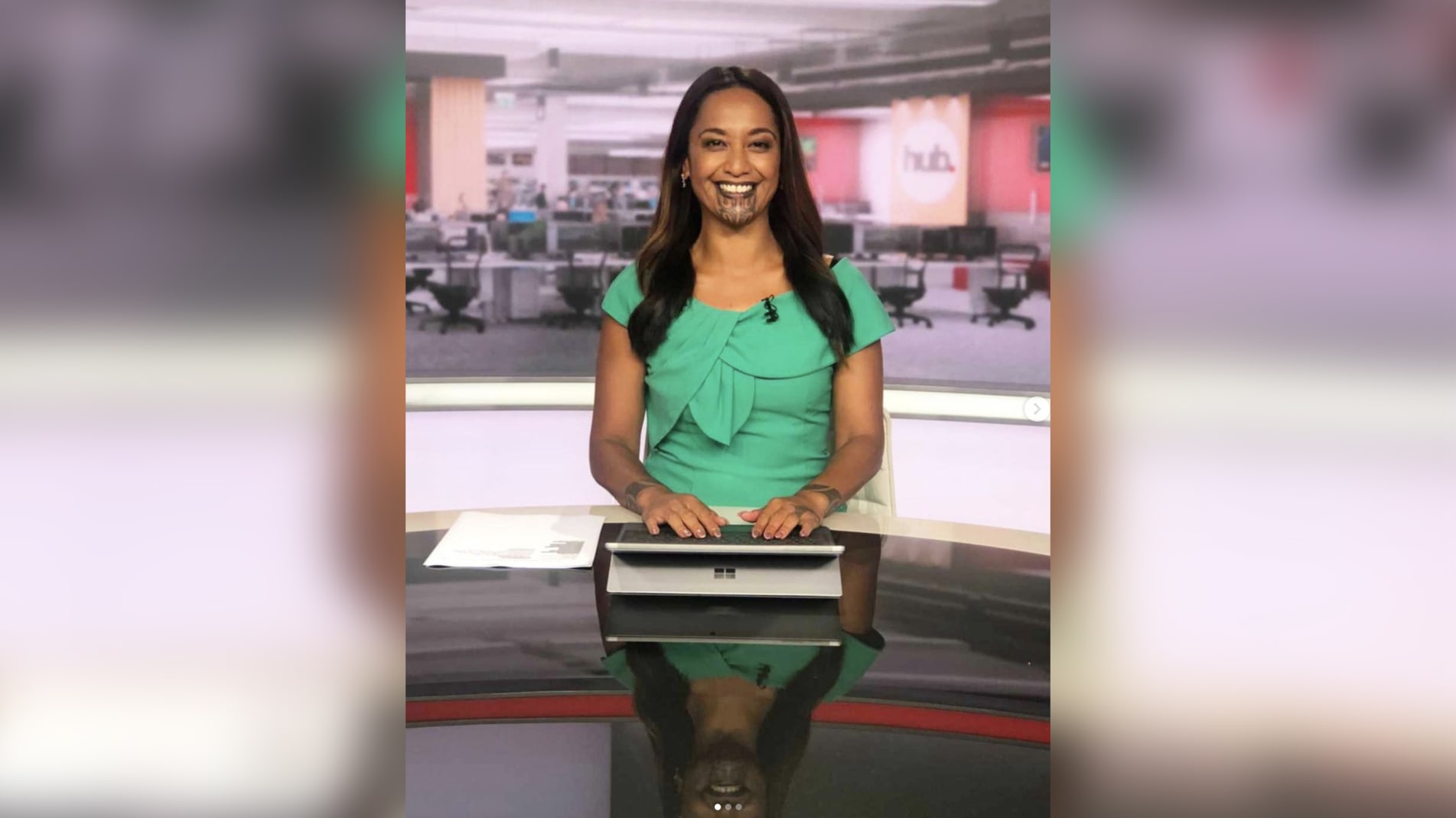 M?ori news presenter Oriini Kaiipara during her "Newshub Live" bulletin. 