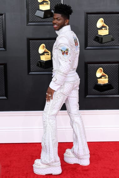 Lil Nas X wears intricate pearl Balmain suit to the Grammys - CNN Style