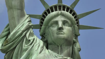 A view of the  Statue of Liberty, as Liberty Island opens to the public on July 4, 2013 for the first time since Superstorm Sandy slammed into the New York area. The Statue of Liberty, one of America's most recognizable symbols, reopens just in time for the July 4 national holiday, after being repaired from damage inflicted last year by Hurricane Sandy. AFP PHOTO / TIMOTHY CLARY        (Photo credit should read TIMOTHY A. CLARY/AFP/Getty Images)