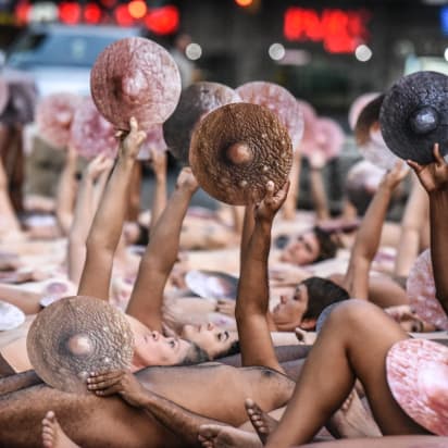 412px x 412px - Spencer Tunick photoshoot: Demonstrators bare nipples outside Facebook HQ  in censorship protest - CNN Style