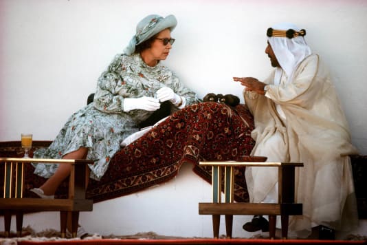 The Queen speaks with the Emir Of Bahrain in 1979.